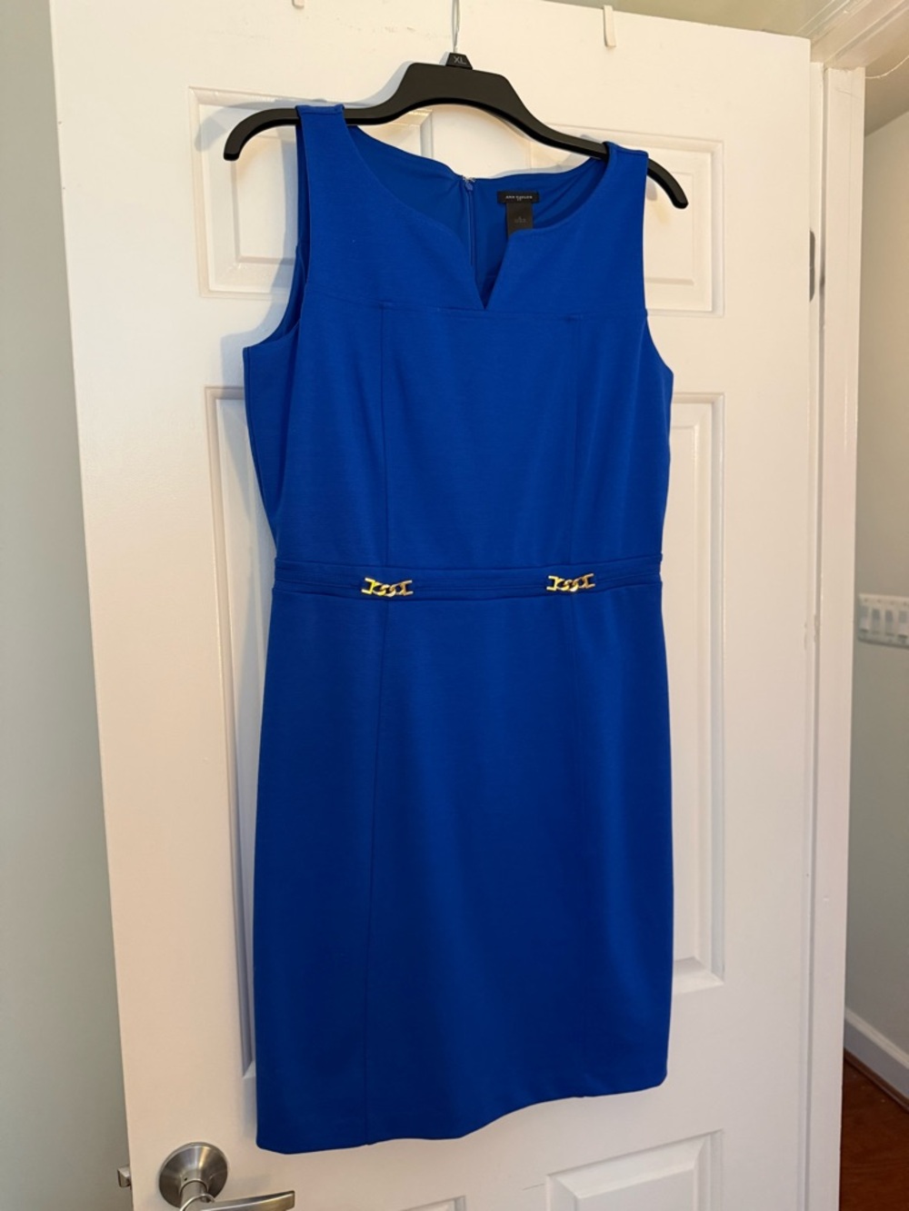 Ann Taylor Factory Cobalt Blue Sleeveless Sheath Dress with Gold Accents